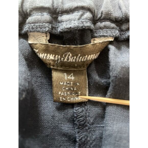 Tommy Bahama Linen Shorts Size 14 Navy Blue Mid-Rise Drawstring Waist Pockets - Picture 3 of 7